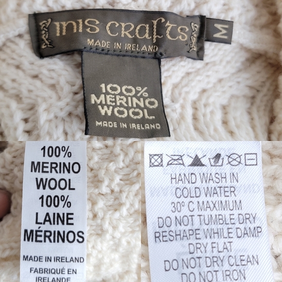 INIS CRAFTS Merino Wool Chunky Knit Cardigan Cream M. - Picture 9 of 9